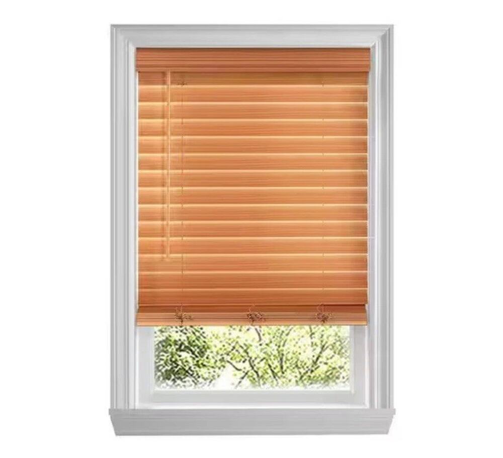 Chestnut Cordless Premium Faux Wood blinds with 2.5 in. Slats 40 in. W x 72 in L